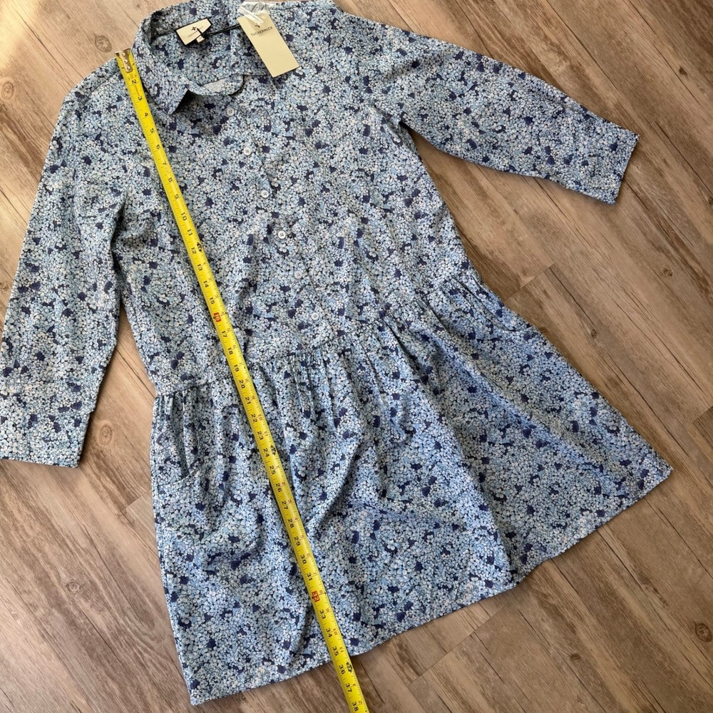 NWT Tuckernuck Women's Blue Floral Tiered Shirt Dress Dropped Waist Size Medium - Picture 7 of 13